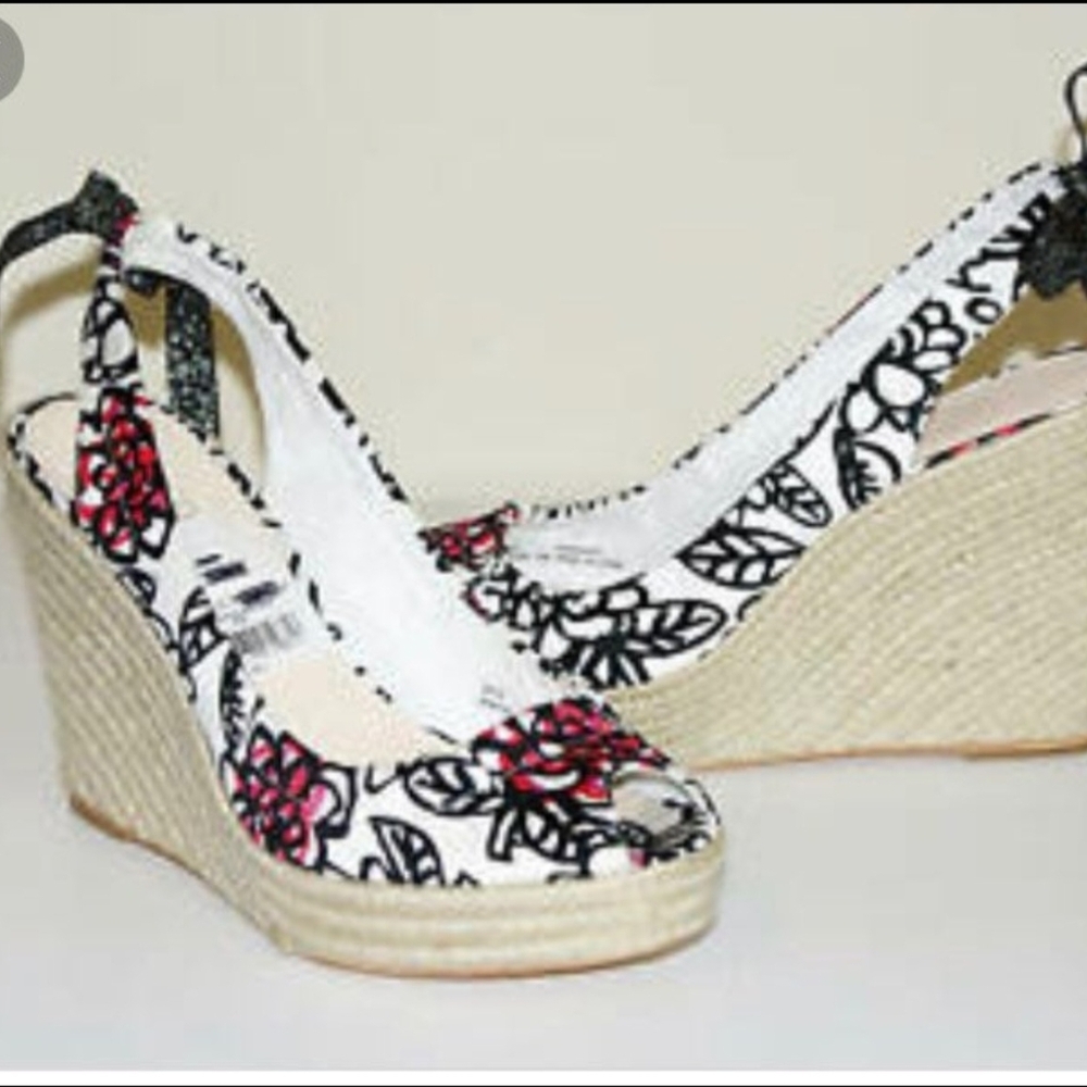 Coach Black and White Floral Wedges